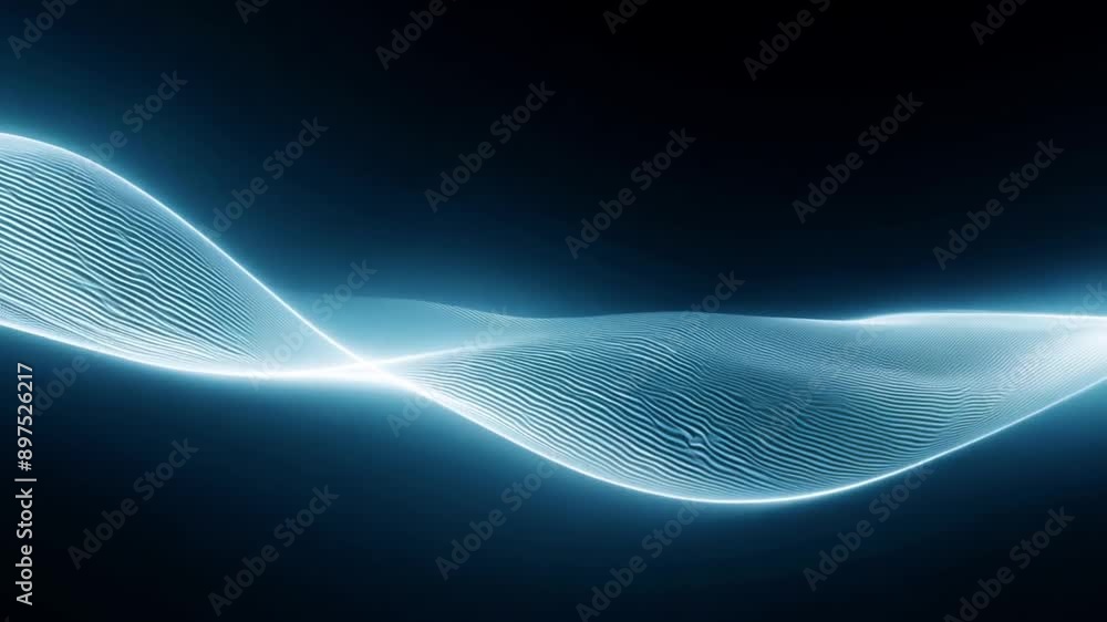 Poster A digital rendering of a blue light wave against a black background. The light wave is a delicate, flowing shape that appears to be made of lines.
