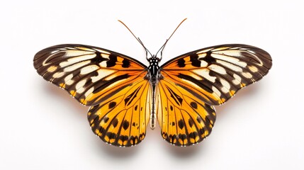 Fototapeta premium Vibrant Orange and Black Butterfly with Detailed Wing Patterns on White Background, Highlighting Natural Beauty and Insect Diversity, Perfect for Nature and Wildlife Themes