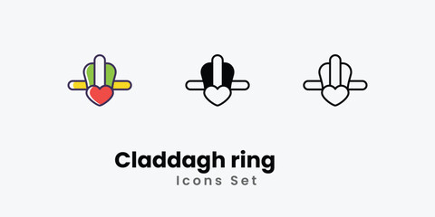 Claddagh ring Icons thin line and glyph vector icon stock illustration