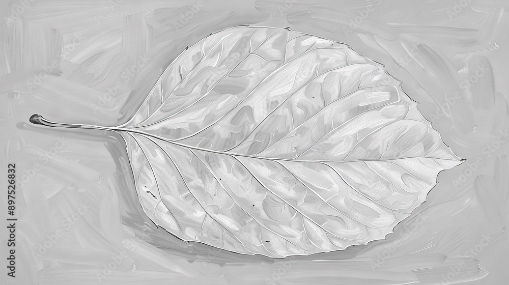 Poster a monochromatic depiction of a leaf set against a gray backdrop, featuring two distinct renderings o