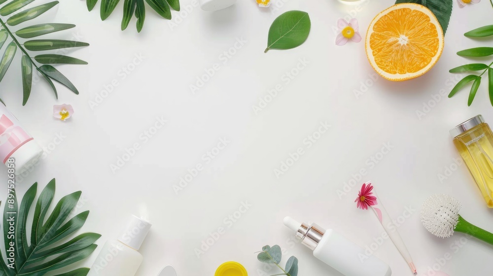 Poster the image features a collection of essential oils and natural products arranged in a circular fashio