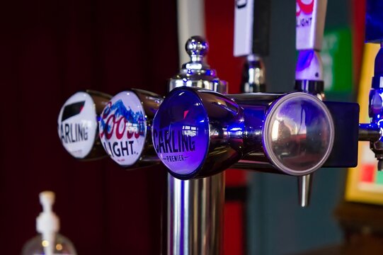 CARLING Beer brand displayed on the beer pumps in a pub on March 6, 2022 in Boston Lincolnshire
