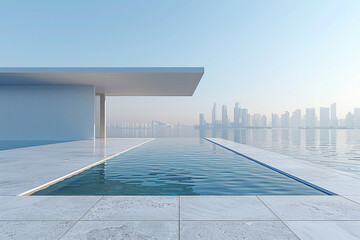 Obraz premium Modern buildings by the lake. The modern urban skyline is in the background.