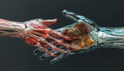 An ultra sharp image showing a detailed comparison between a normal hand and an affected hand