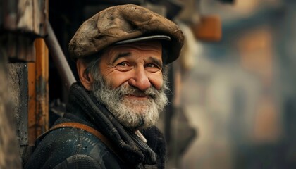 Fototapeta premium An ultra sharp photo of a likable chimney sweep outdoors, exuding warmth and charm, showcasing his