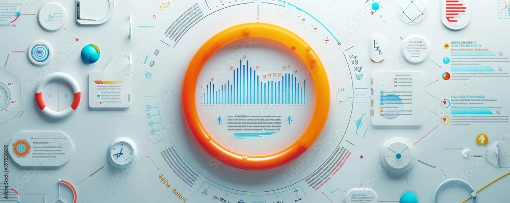 Poster high-resolution advertising poster featuring data visualization and infographics with modern circula