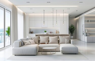 modern white living room interior design with white sofa