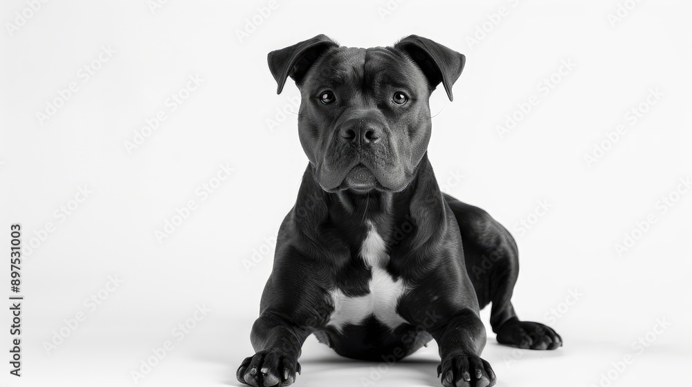 Poster Black American Pit Bull Terrier on white background