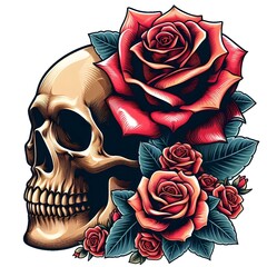 
Skull with Rose Vector Design: on White Background