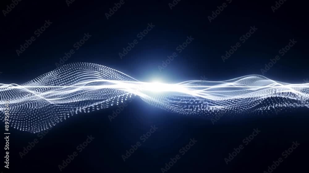 Leinwandbilder A white abstract wave of light flows across a black background, creating a dynamic and ethereal effect.