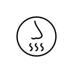 Nasal breathing line icon. Nose inhales fragrance outline icon. Human organ of smell. Vector illustration in outline style on white background.