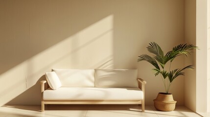 interior with sofa and plant, mockup