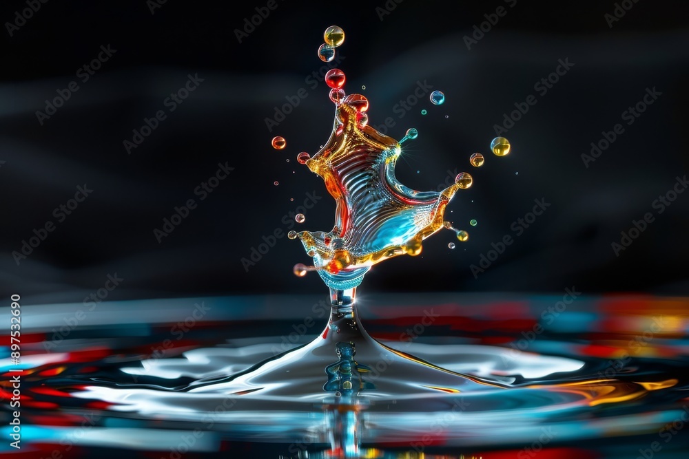 Aufkleber exquisite highspeed capture of dynamic collision of water drops, creating a vibrant, multicolored li