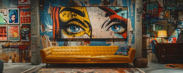 Fototapeta premium Dynamic Pop Art Wall Art Featuring Bold Colors and Comic Book Elements