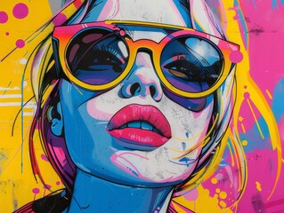 Vibrant Pop Art Wall Decor with Bold Lines and Dynamic Illustrations on Lively Background