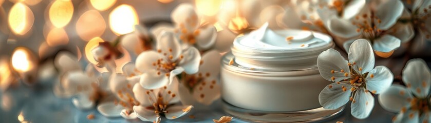 Close-up of a beauty routine with luxurious skincare products