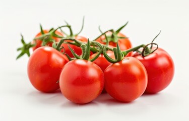 bunch of tomatoes on a white background