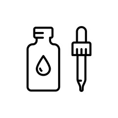 Essential oil, beauty essence or serum. Dropper bottle with pipette line icon. Essential, aromatherapy, natural fragrance, wellness, relaxation isolated on white background vector.