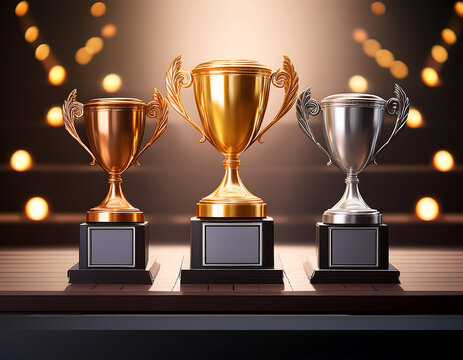  Winner Award Podium- A podium setup for an award ceremony with gold, silver, and bronze tro_1(487)