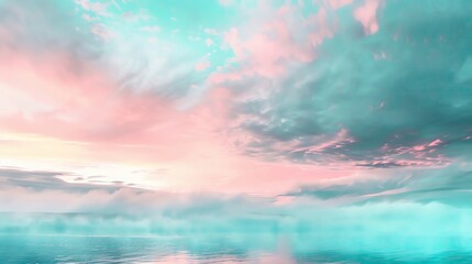 Obraz premium A serene landscape featuring pastel skies and tranquil waters reflecting the colors of dawn, evoking feelings of peace and calm.