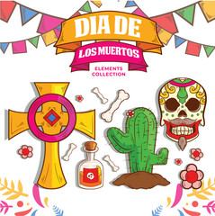 Fototapeta premium day of the dead or dia de los muertos elements vector design in cartoon illustration style