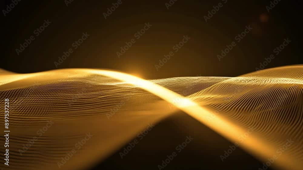 Aufkleber a golden wave pattern with a glowing highlight on a black background.