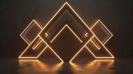 Obraz premium Modern golden geometric neon abstract background on dark backdrop