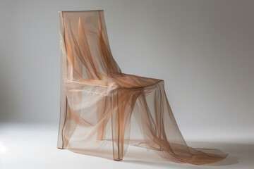 Chair covered in sheer paper veil exuding mystery and elegance