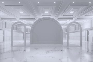 Empty Backdrop Design for mockup and Corporate identity,booth,Decoration,Display.Platform elements in convention hall.Blank scene classic for Graphic Resources.3d Background for online.3d render.