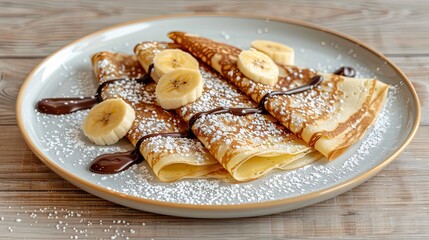 Warm crepes with Nutella, bananas, and a sprinkle of powdered sugar