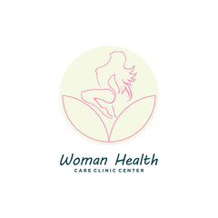 Woman health yoga logo design vector with creative idea icon