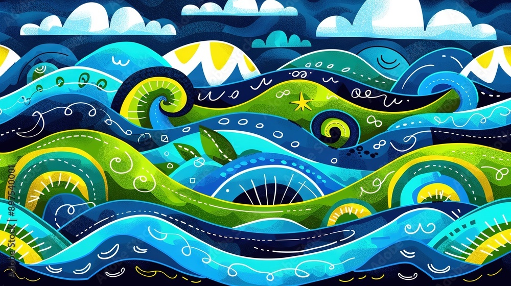 Poster an artwork of a seascape with surging waves and a bird gliding above them in the heavens