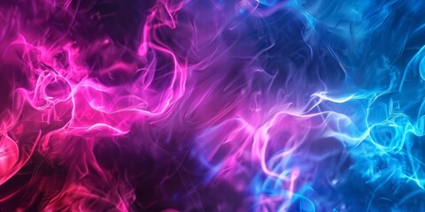 An abstract design features pink and blue smoke against a dark backdrop, creating a serene and otherworldly ambiance