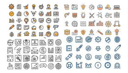 Sales management icon collection set. Containing business, discipline, focus, technique, employer, important, and product icons.50 editable line icon set. sales presentation, meeting,conference icons.