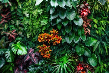 Vertical garden background with lush green foliage