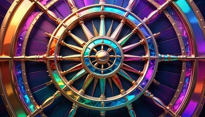 Shiny abstract iridescent colors ship wheel