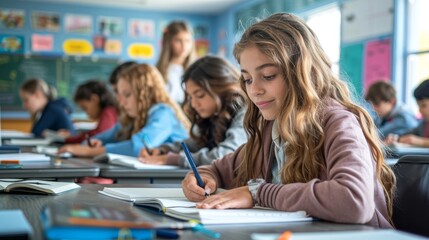 Attentive students studying in a classroom during a lesson