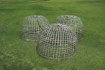 Chicken coop is a local wisdom for chicken raising. There are bamboo weaving together in a semicircle. © SandyHappy