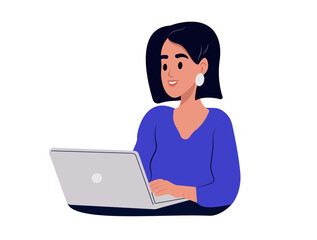 Person uses a computer for work or study. Vector illustration.