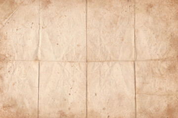 Folded old paper texture, brown vintage paper sheet background with space for text