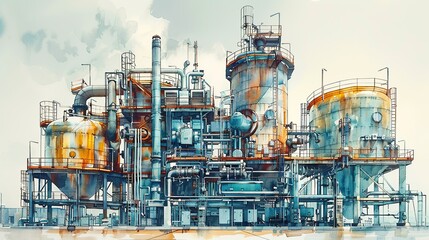 Captivating image of a chemical reactor in operation, emphasizing the advanced technology and precision required in industrial chemical processing. Watercolor style, high resolution Illustration, in