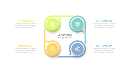 Business infographics design elements with 4 steps, options, circles. Vector illustration. Ideal for corporate reports, project planning, and data analysis.