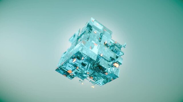 abstract shape shifting artificial intelligence computer core  floating in space.  3d animation