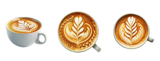 Fototapeta premium Artistic Coffee Cups Isolated on Transparent Background