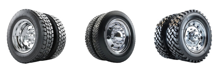 Fototapeta premium Diverse Types of Vehicle Tires Isolated on Transparent Background