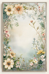 Obraz premium modern art nouveau wildflower frame border, for wedding invitations, with empty space in the middle, delicate wildflowers, generative ai