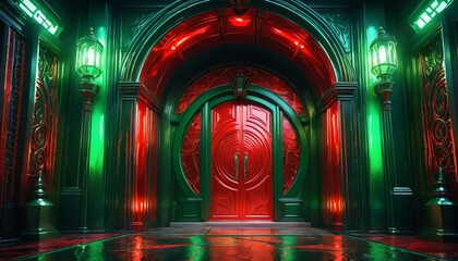 Obraz premium Shiny abstract red green terrifying entrance