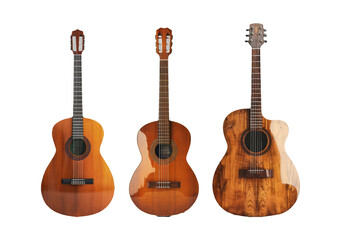 Classical Acoustic Guitars Isolated on Transparent Background
