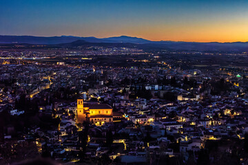 Granada Skyline at Dusk Viewed from San Miguel Alto