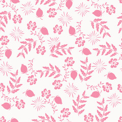 Seamless winter floral pattern with branches and berries. Pastel palette white background.